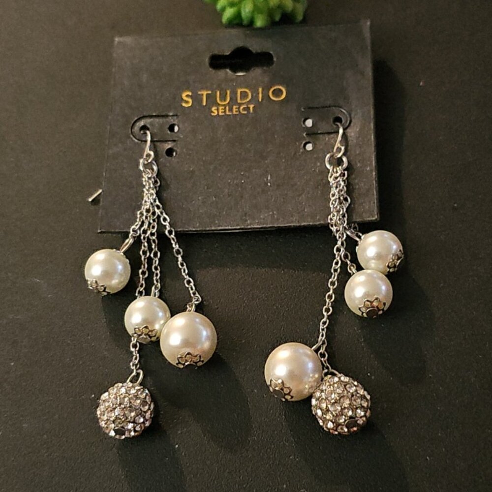 Studio Select Multi- Strands Pearl and Crystal Chandelier Drop Dangling Earrings